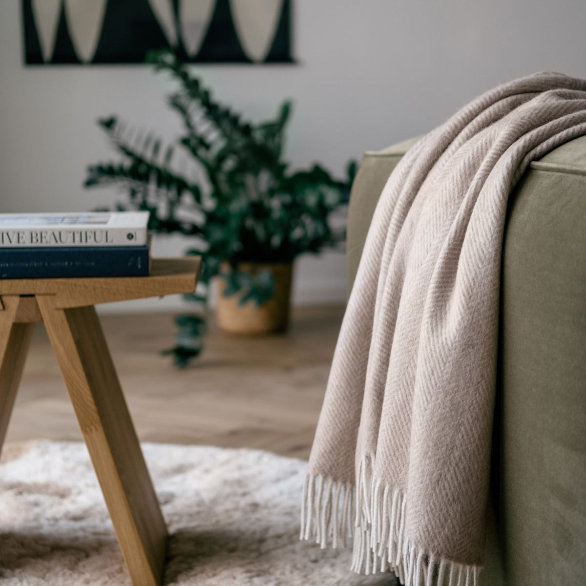Natural Alpaca Wool Throw - Classic Fishbone