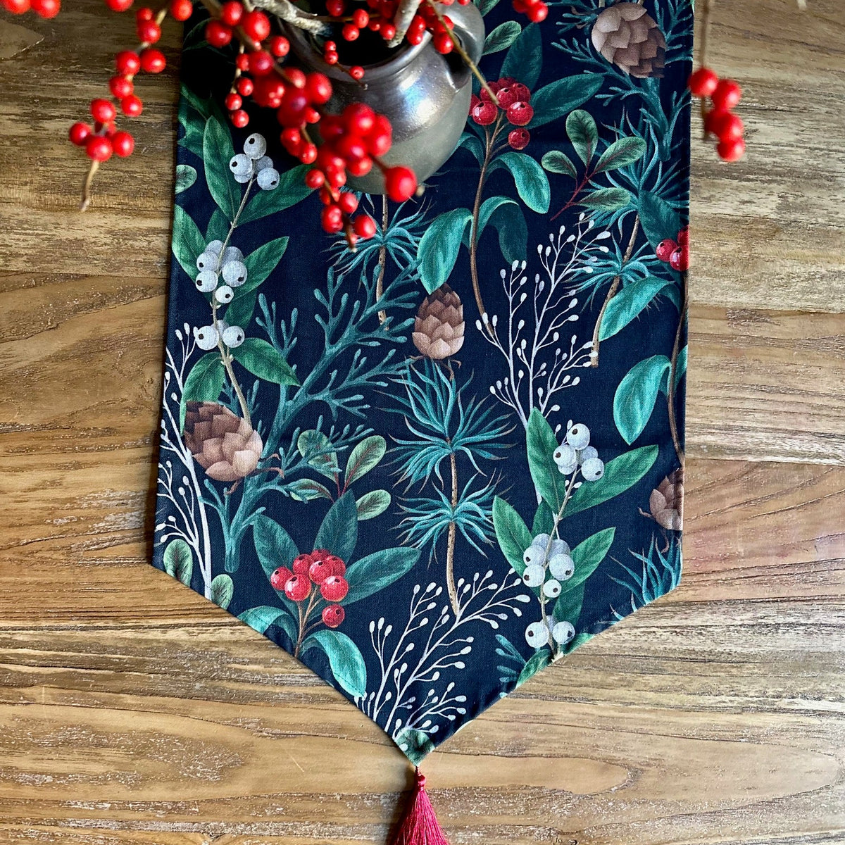 Christmas Forest Table Runner with Tassels