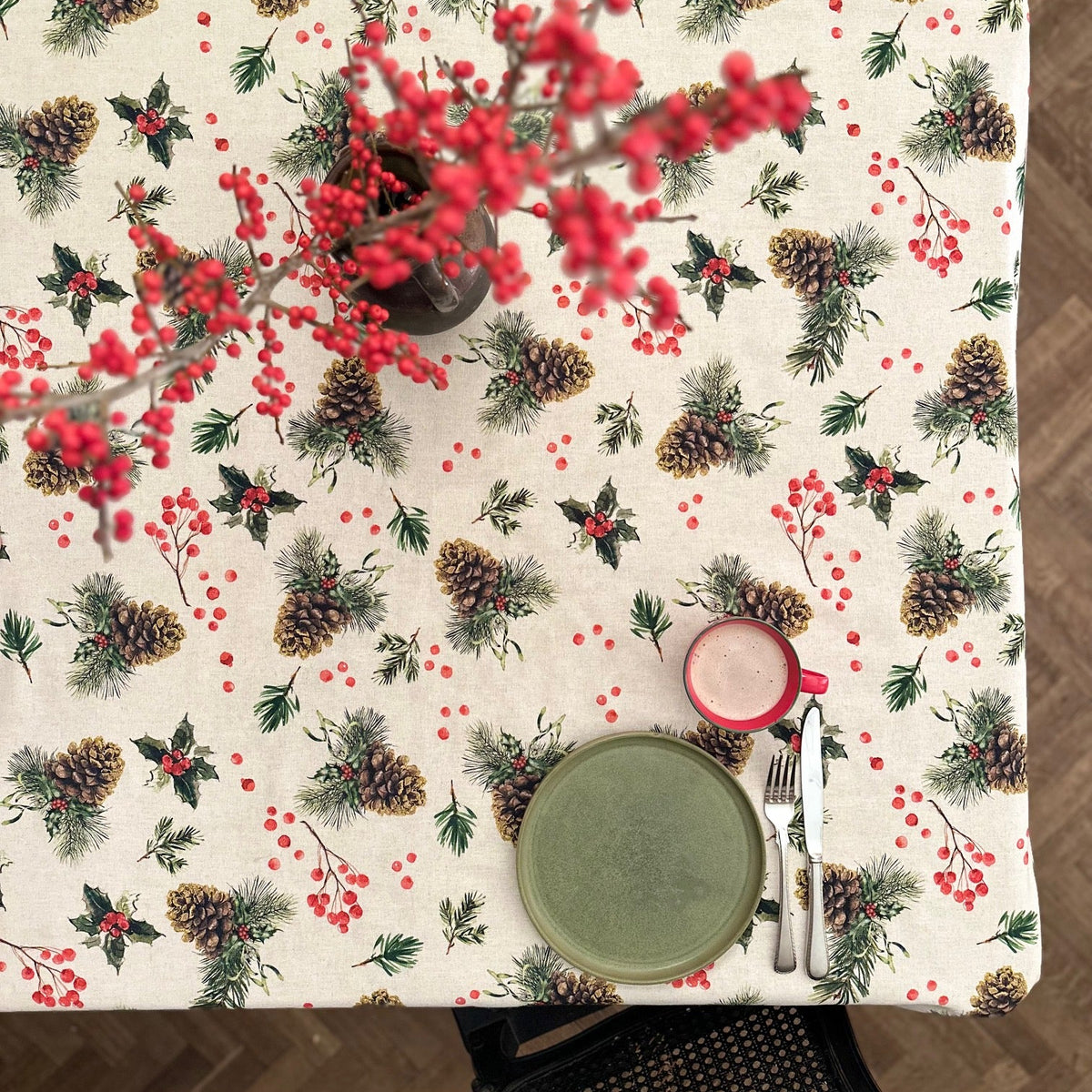 Winter Motive Golden Pine Rectangular Tablecloth