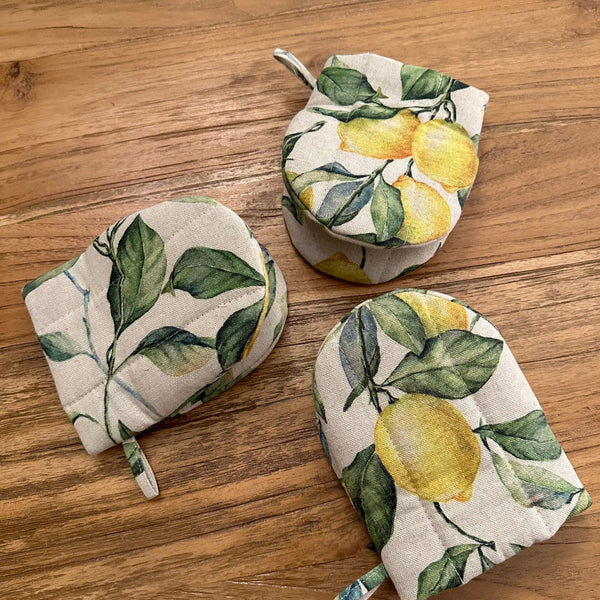 Oven Glove With Double Wool Filling - Lemon Linen