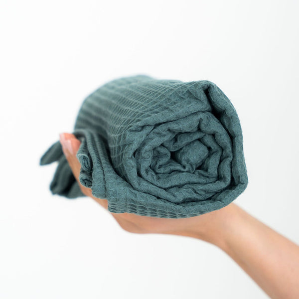 Organic Waffle Cotton Towel - Petrol