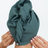 Secure Fit Cotton Hair Towel with Button Closure