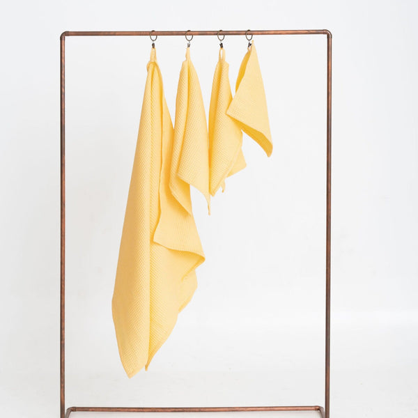 Organic Waffle Cotton Towel - Yellow