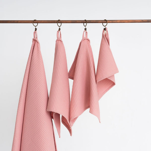 Organic Waffle Cotton Towel - Peach