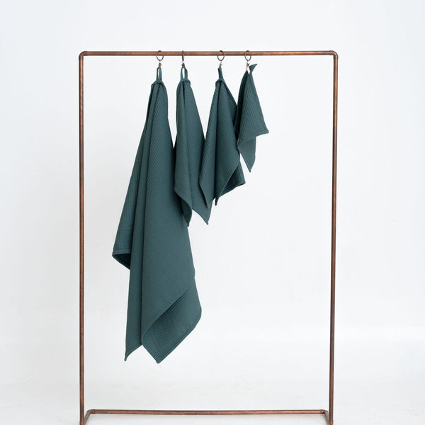 Organic Waffle Cotton Towel - Petrol