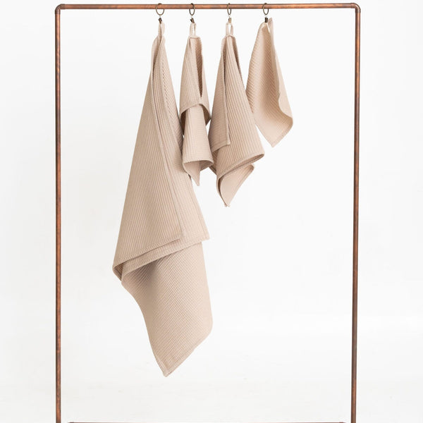 Organic Waffle Cotton Towel - Beige