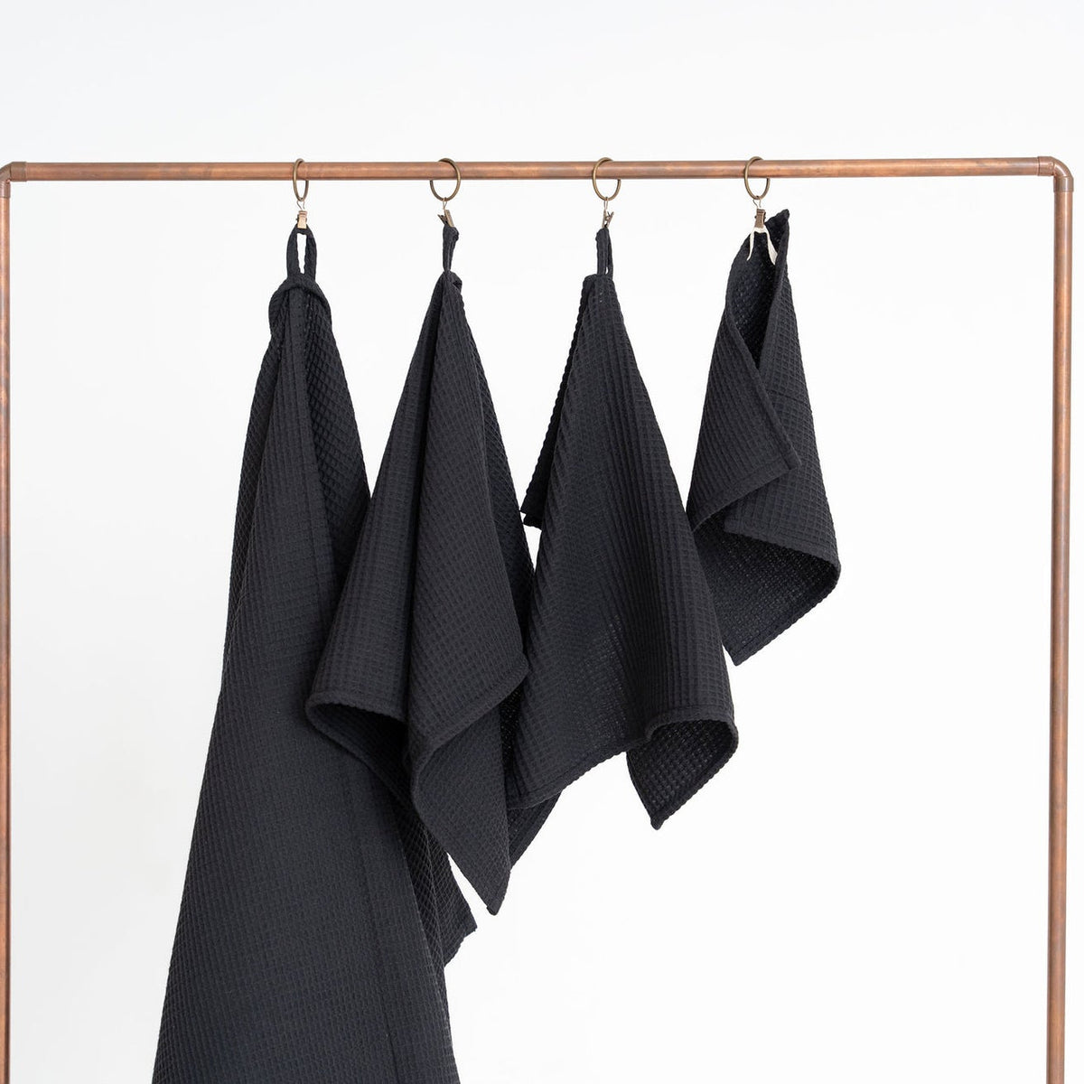 Organic Waffle Cotton Towel - Black