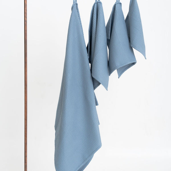 Organic Waffle Cotton Towel - Blue