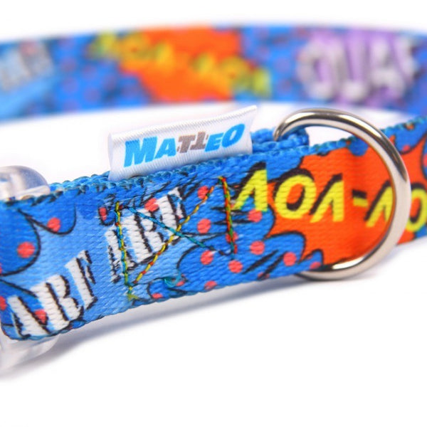 Collar With A LED Plastic Buckle - Blue Graffiti