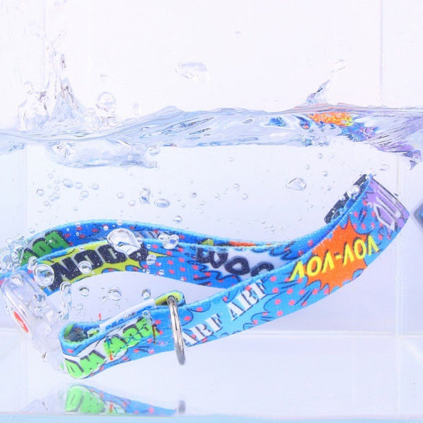 Collar With A LED Plastic Buckle - Blue Graffiti