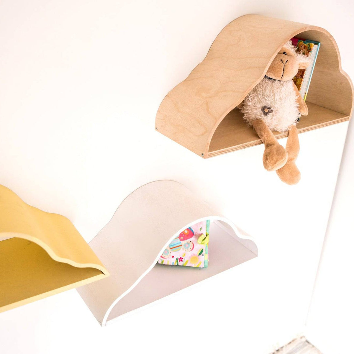 Floating Wall Shelves for Kids - Set of 3 Cloud Shaped Shelves