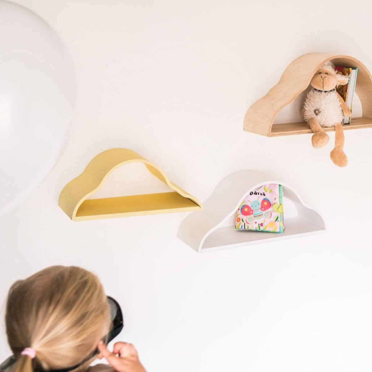 Floating Wall Shelves for Kids - Set of 3 Cloud Shaped Shelves