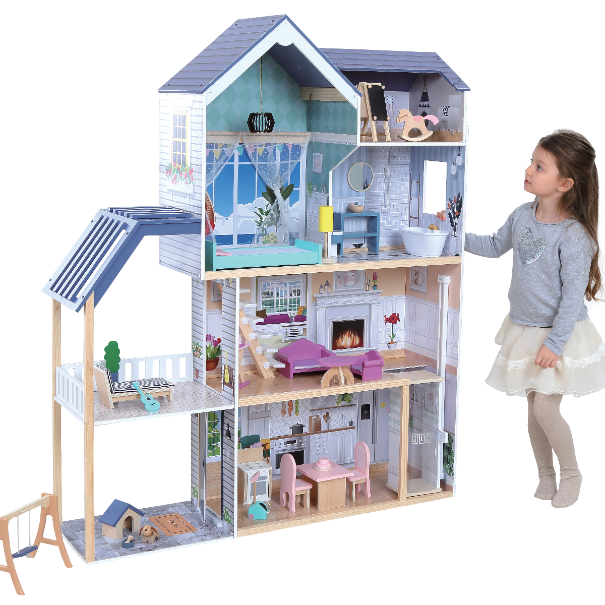 Wooden Dollhouse Crystal with LED Lights