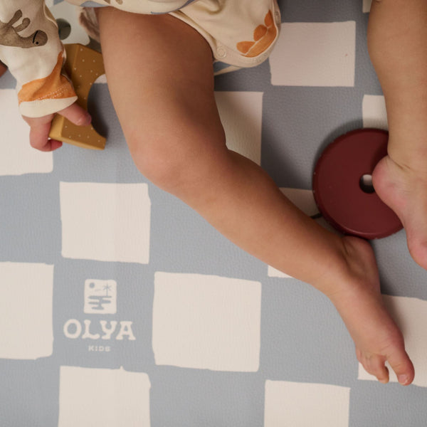 Kids Mealtime Floor Mat, Non-Slip & Waterproof - Chess Azure