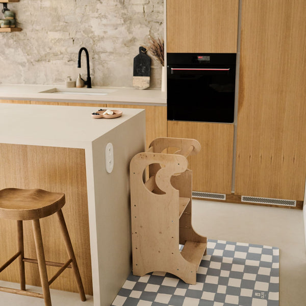 Kids Mealtime Floor Mat, Non-Slip & Waterproof - Chess Azure