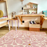 Kids Mealtime Floor Mat, Non-Slip & Waterproof - Daisy Pink