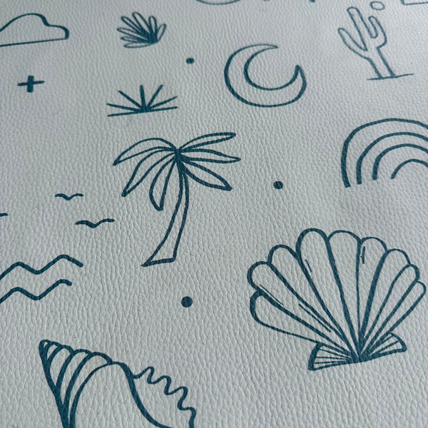 Kids Mealtime Floor Mat, Non-Slip & Waterproof - Palm Beach Azure