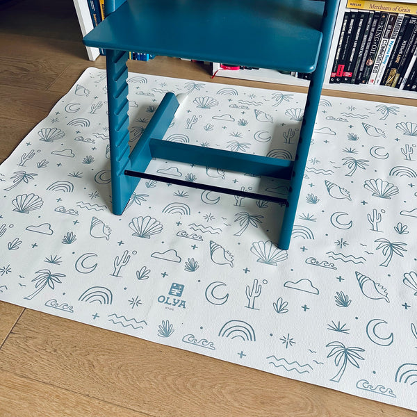 Kids Mealtime Floor Mat, Non-Slip & Waterproof - Palm Beach Azure