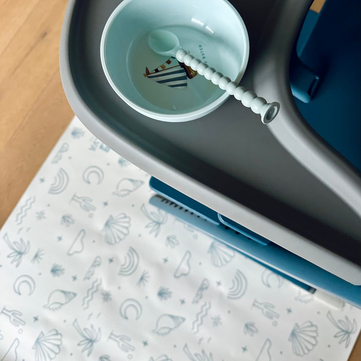 Kids Mealtime Floor Mat, Non-Slip & Waterproof - Palm Beach Azure