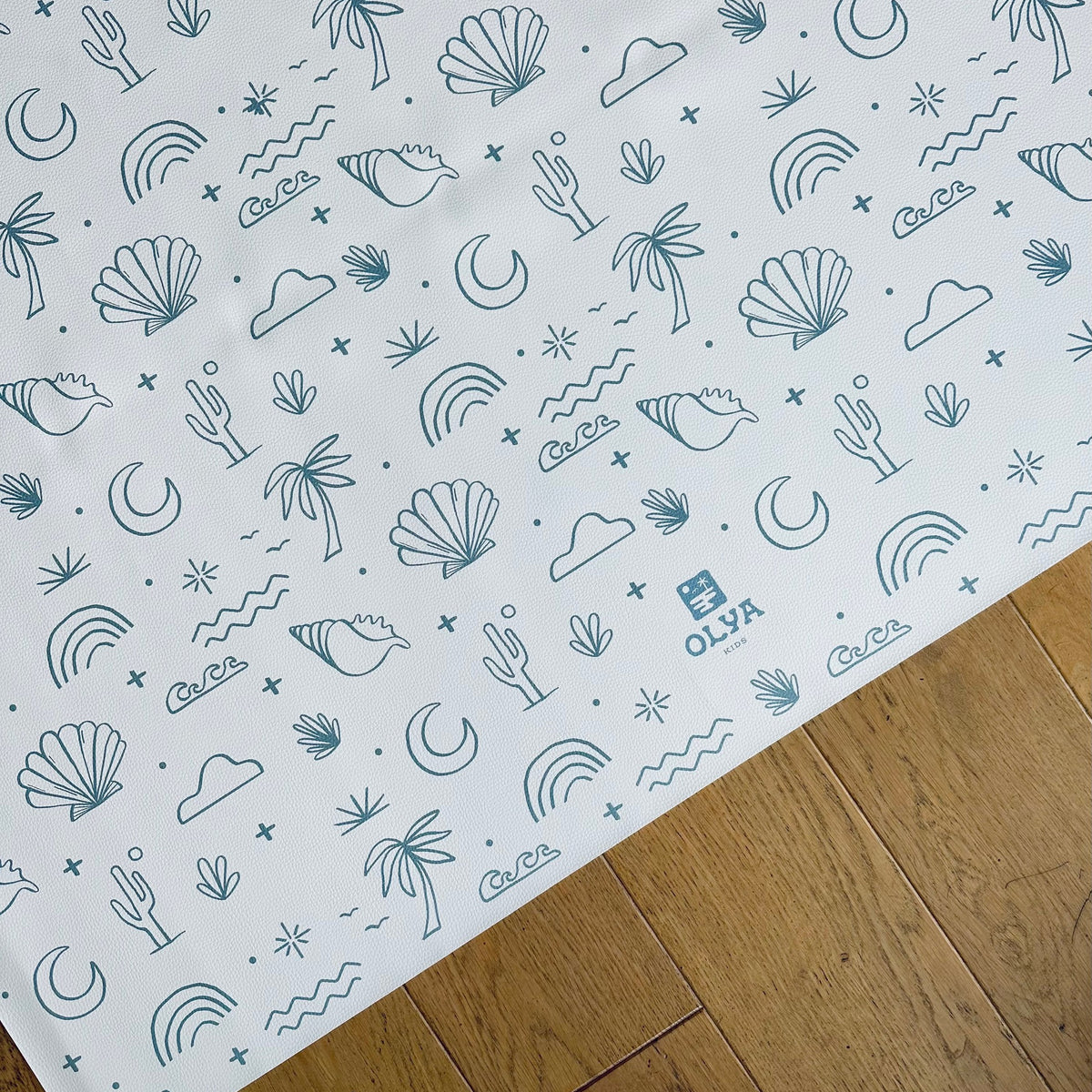Kids Mealtime Floor Mat, Non-Slip & Waterproof - Palm Beach Azure