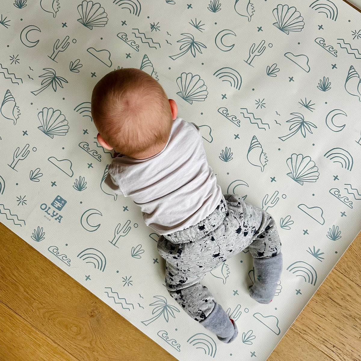 Kids Mealtime Floor Mat, Non-Slip & Waterproof - Palm Beach Azure