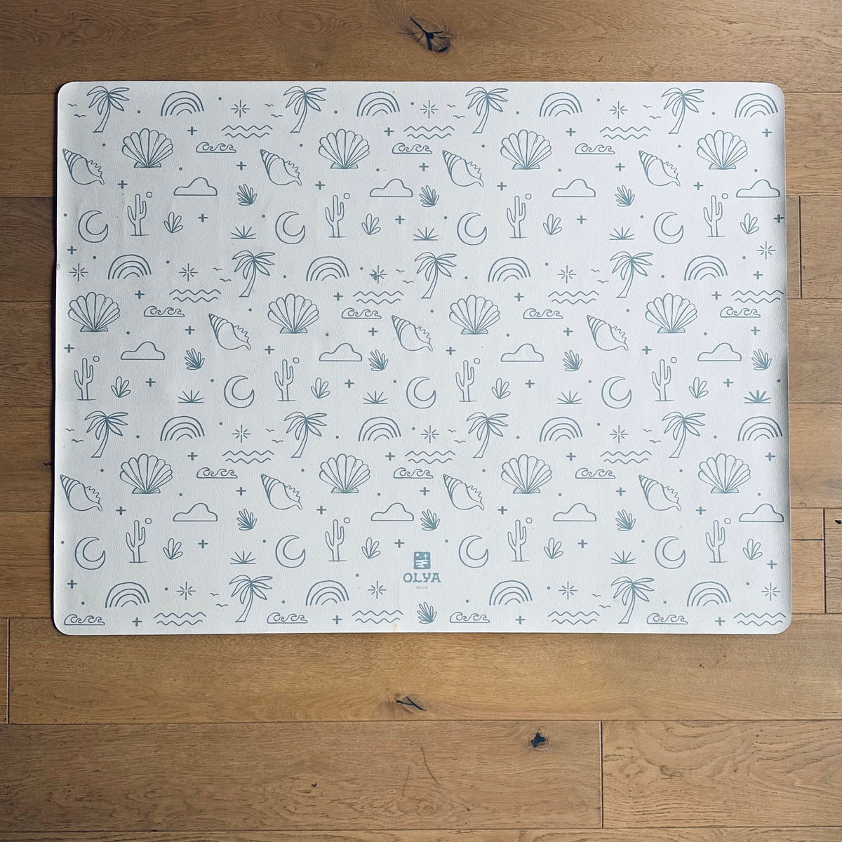 Kids Mealtime Floor Mat, Non-Slip & Waterproof - Palm Beach Azure