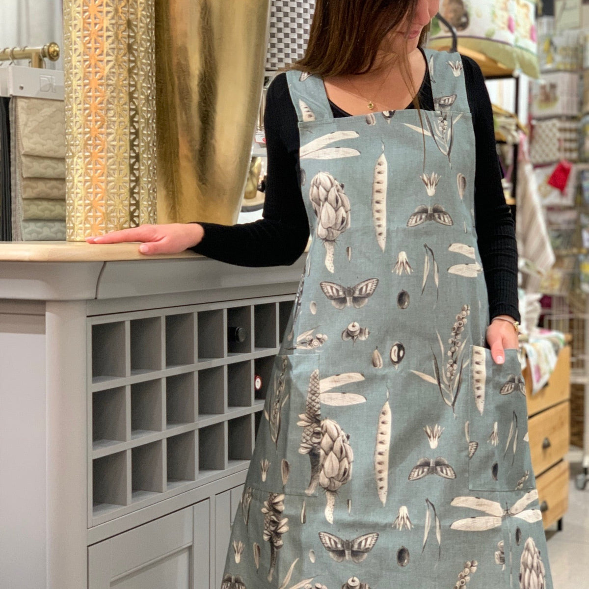 Ladies' Apron With Crossed Straps - Seeds Aqua