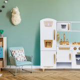Large White and Gold Wooden Play Kitchen for Children