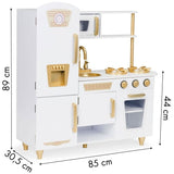 Large White and Gold Wooden Play Kitchen for Children