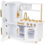 Large White and Gold Wooden Play Kitchen for Children