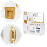 Large White and Gold Wooden Play Kitchen for Children