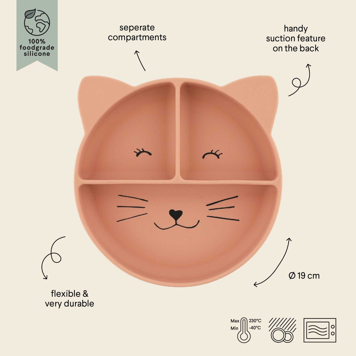 Silicone Divided Suction Plate for Kids - Mrs. Cat